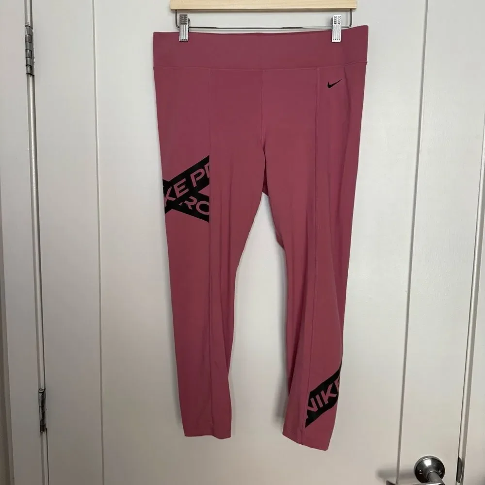 Nike Dri Fit Leggings Womens Sz XL Pink Logo Ankle Athleisure Workout Gym Yoga